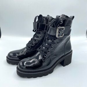 PAUL GREEN Dynamite Block Heel Combat Boots Crinkled Leather Size US 7 UK 4.5
